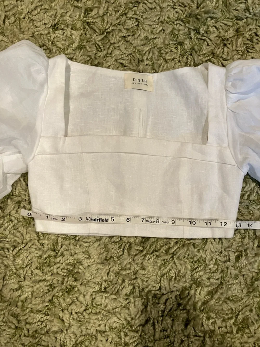 DISSH Aisle white linen puff sleeve crop top - Picture 5 of 8